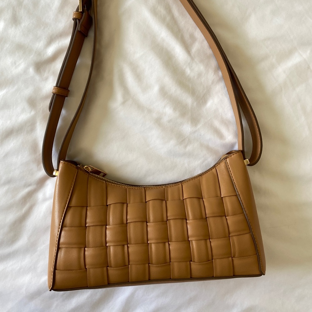 Tan Woven Faux Leather Purse